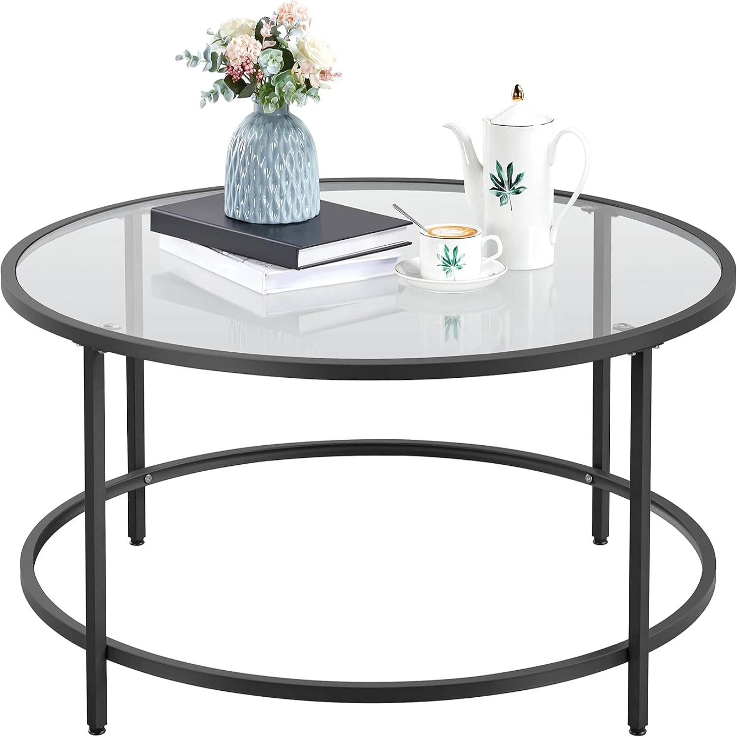 

36 inch Tempered Glass Coffee , Simple & Modern Round Clear Coffee Center Room, Small Space Short glass cup Water glasses