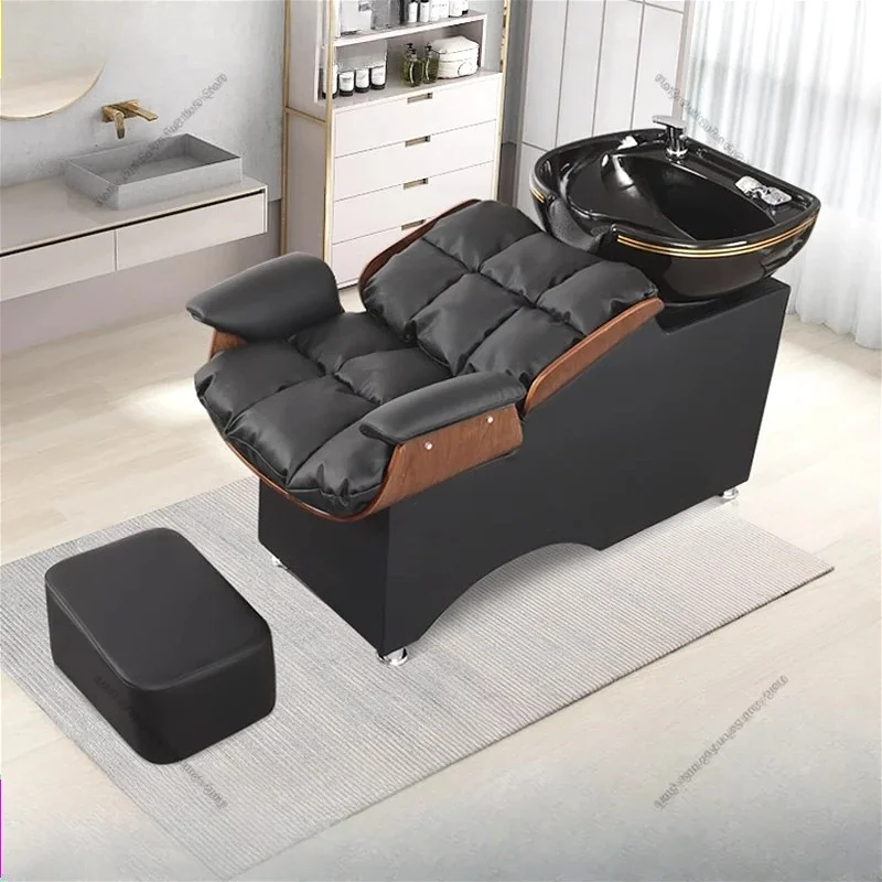 Nordic Luxury Shampoo Chairs Semi-reclining Position Massage Shower Luxury Shampoo Beds Ergonomics Salon Furniture Sillas FYSC