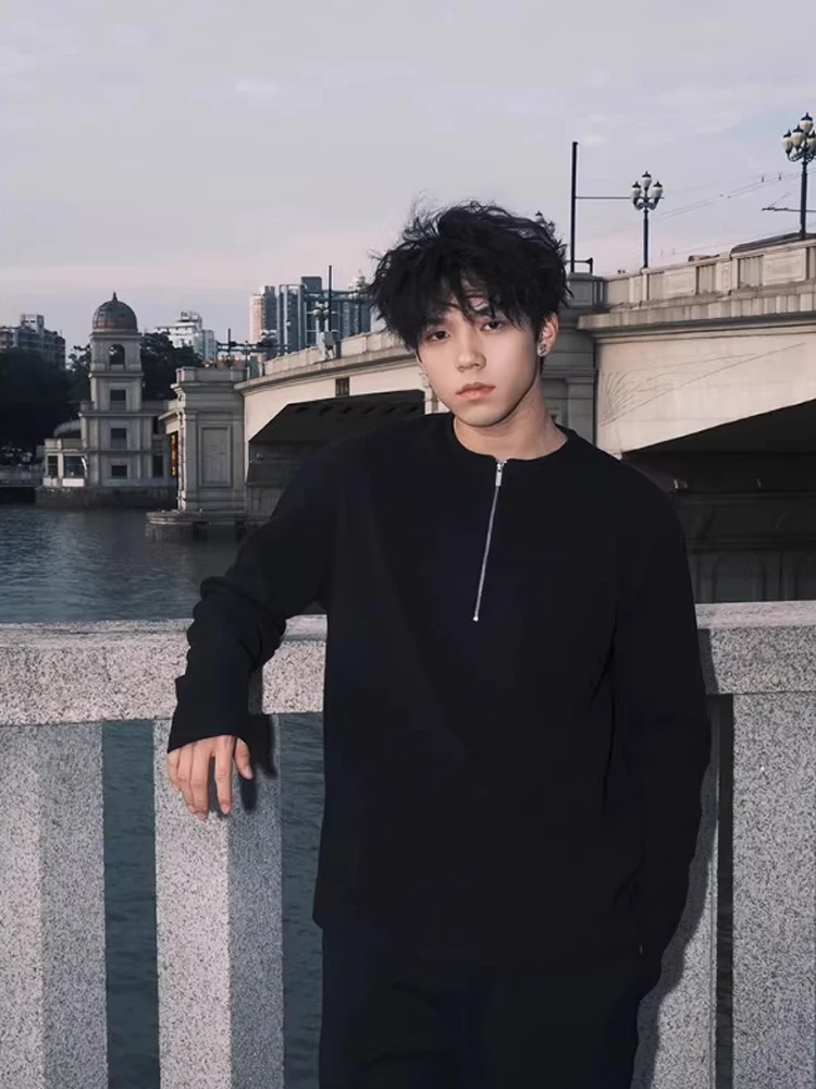 

Bla American Sle Wfle Long Sve Hoodie Men's Base Layer irt Spring Autumn f Zip Design Cleanfit T-irt