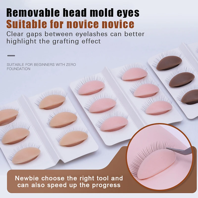 

3Pairs/Set Replacement False Eyelash Extension Practice Head Model Silicone Removable Eyelids Tattoo Training Eyes Mannequin