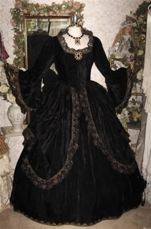 18th Century Europe Historical Victorian Dress Marie Antoinette Costume Medieval Rococo Vampire Black Gothic Ball Gown