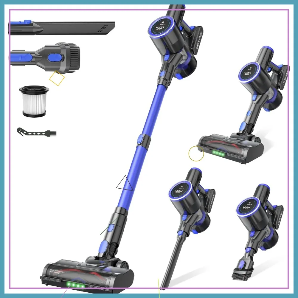 

Cordless Stick Vacuum Cleaner 50KPa Suction 45Min Runtime Anti-Tangle Brush for Hardwood Floor Carpet Pet Hair