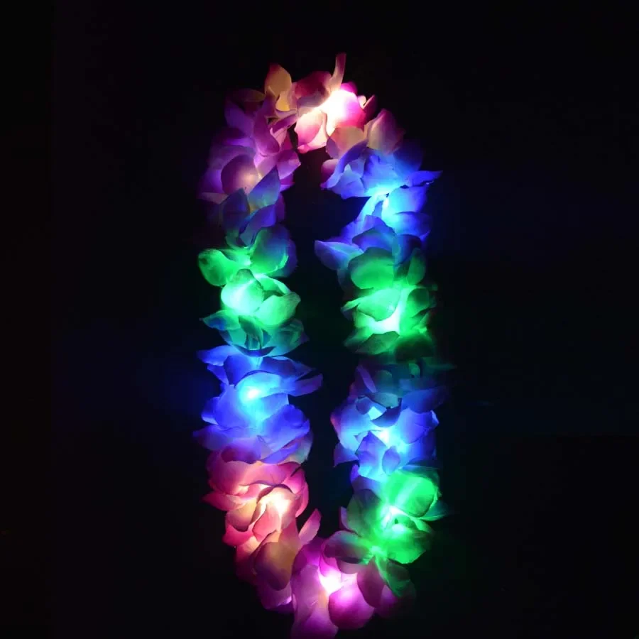 10pcs Light up Hawaiian Flower Necklaces Leis Luau Beach Hula Garland Hawaii  Holiday Birthday Gift Glow Party Wedding Festival