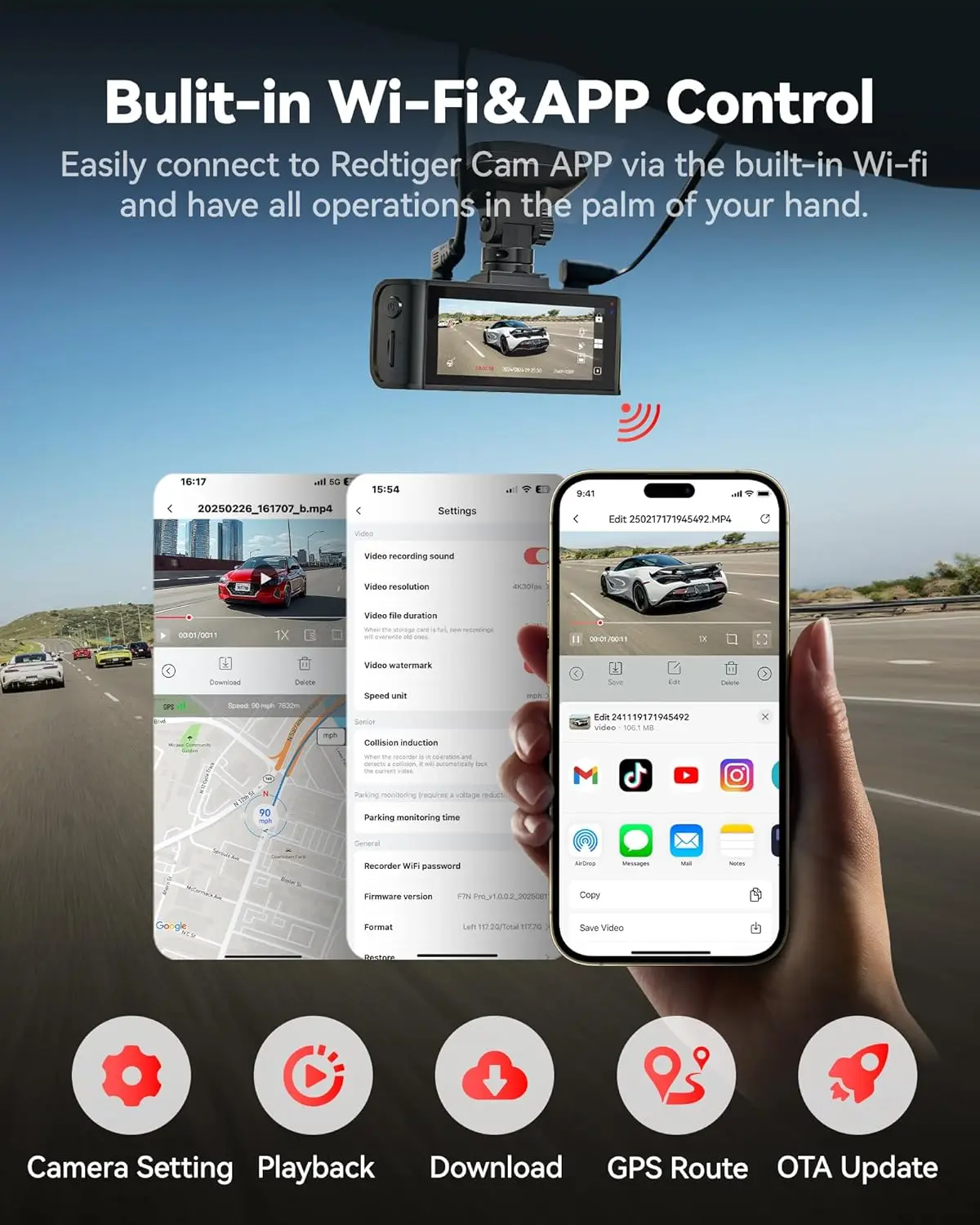 4K ドライブレコーダー 前後カメラ、2センサー、64GBカード付属、4K/2.5K+1080P デュアルドライブレコーダー 車載用 WiFi GPS内蔵、新登場