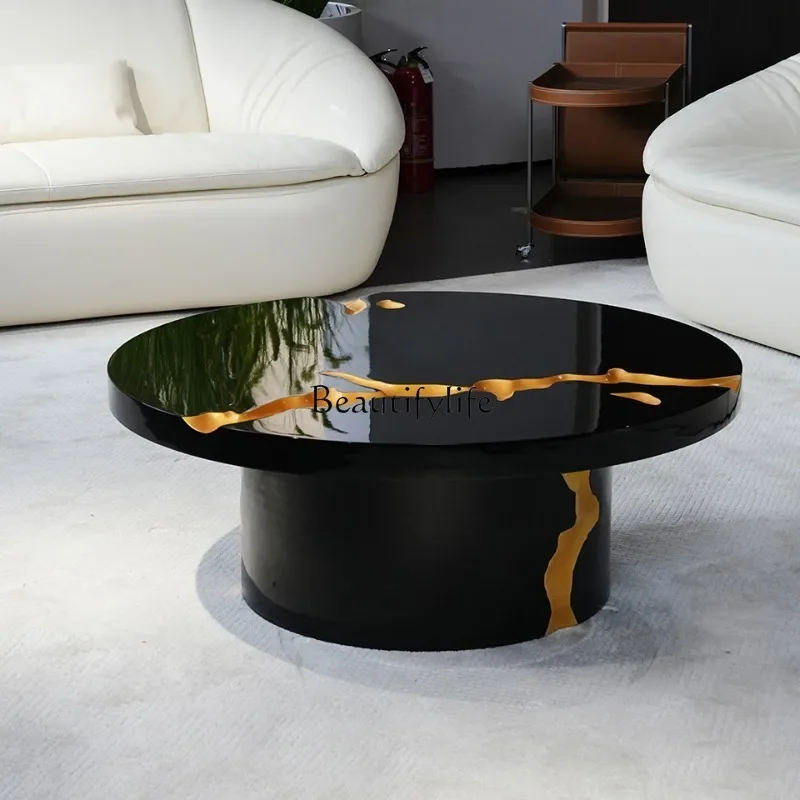 13Modern retro black gilt paint coffee table living room light luxury Italian tea table