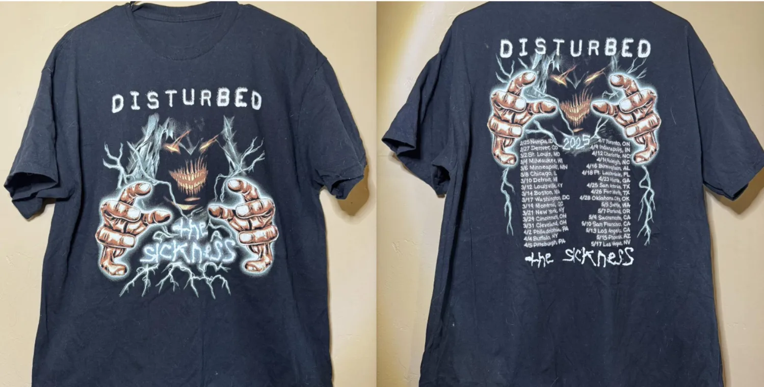 Disturbed The Sickness Album Cover Black Graphic T-Shirt Streetwear Tee S-5XL