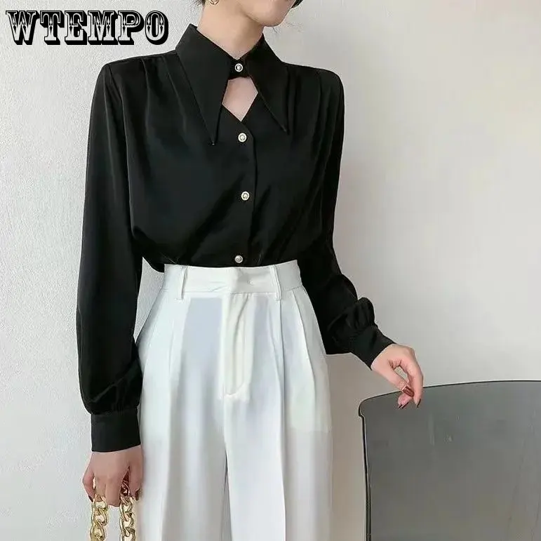 High-quality Satin Chic Shirt Women's Long Sleeve V-neck Blouse Fashion Elegant Niche Drape Top Vintage Formal Ladies Blusas