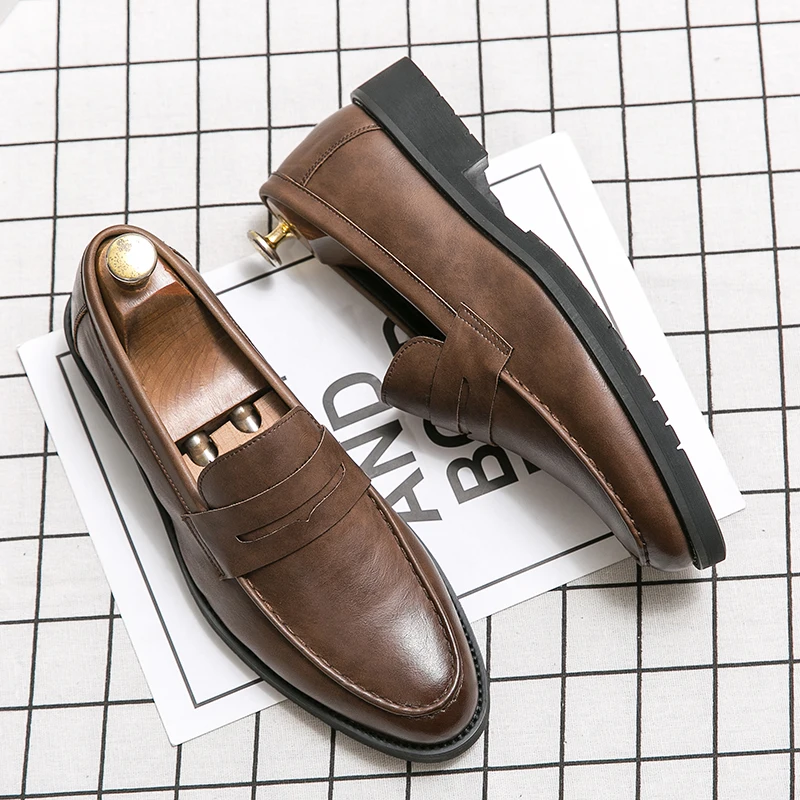 2024 Spring Autumn Hot Selling Men's Loafers Brown Elegant Business Casual Shoes Anti Slip Formal Leather Shoes for Men's