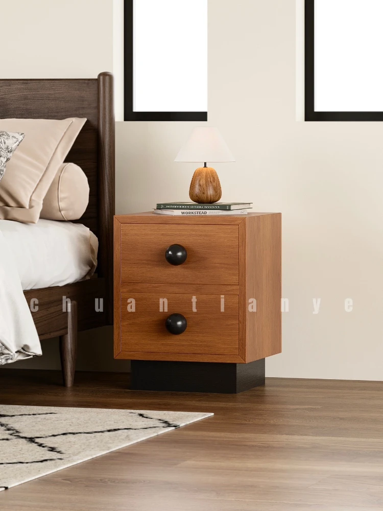 Retro Module Bedside Table Home Bedroom Cherrywood Color Bedside Table Storage Cabinet Sofa Combination Side Cabinet