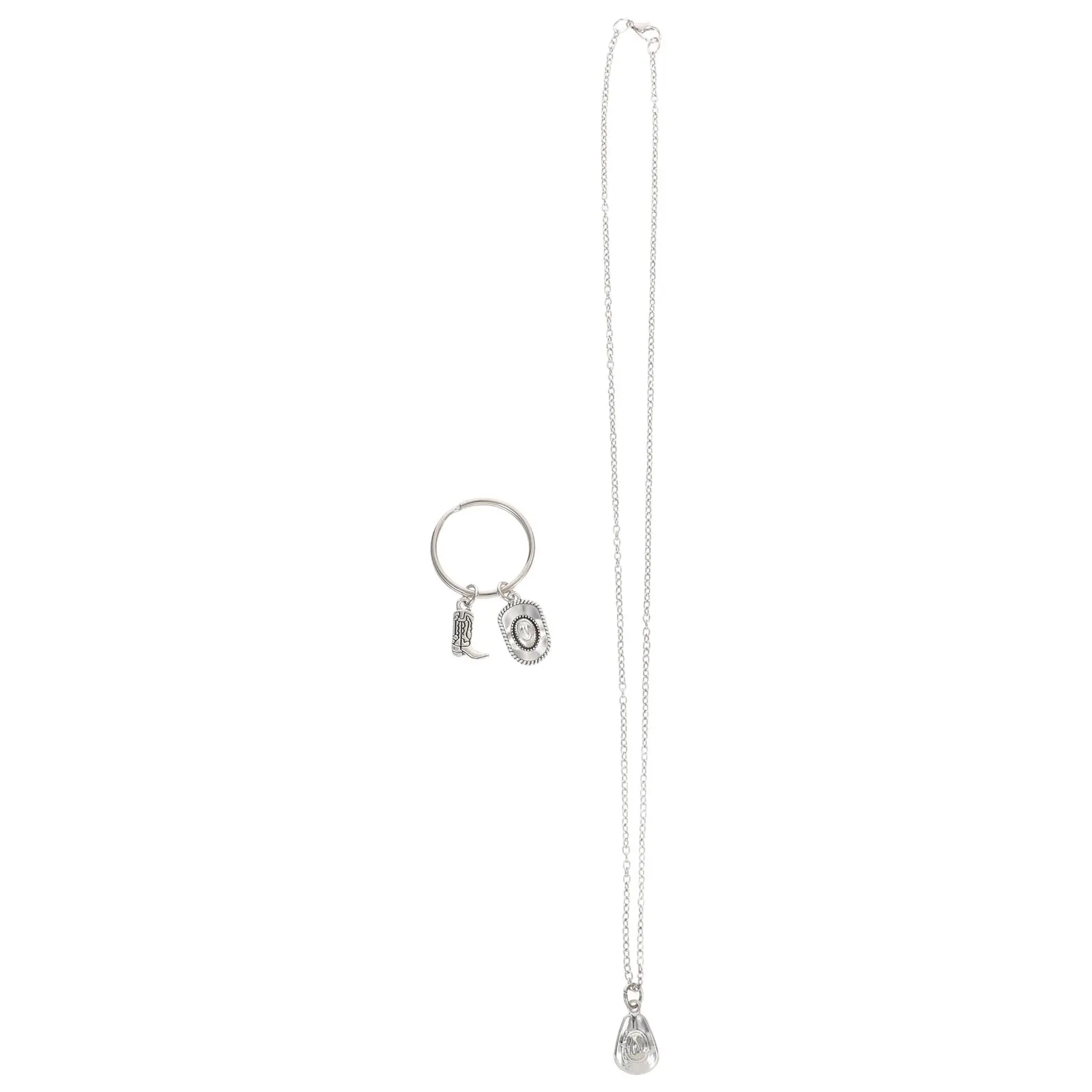 1Set Western Cowgirl Keychain Necklace Set Cowboy Hat Boot Charms Unique Pendant Accessories Bag Hanging Decor