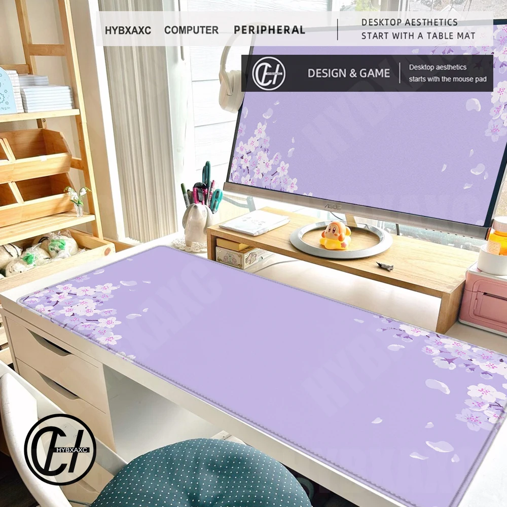 Pastel Purple Lavender Mouse Pad Cute Cherry Blossom Flowers Desk Mat Extended Gaming Keyboard Mat Large Sakura Blossom Mousepad