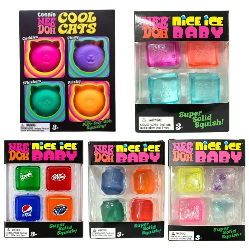 Mini Kit com 4 Brinquedos Sensoriais Needoh Nice Ice Cube de Recuperação Lenta, Brinquedos Anti-Estresse, Lembrancinhas de Festa, Presentes Seguros para Crianças e Adultos