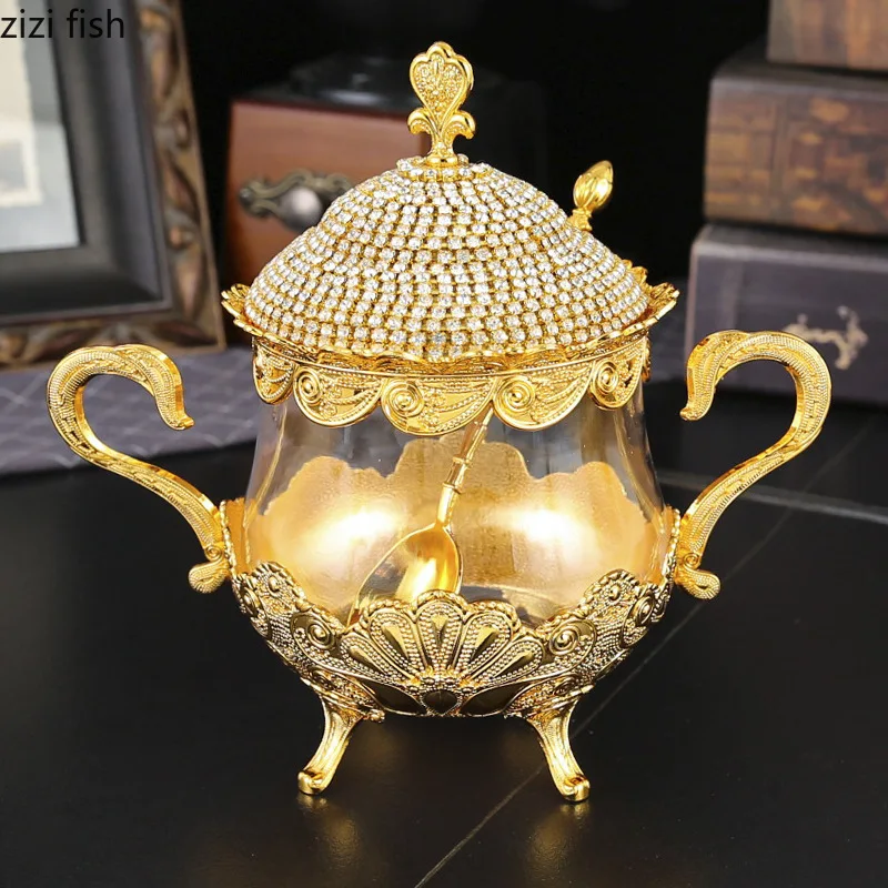 

Metal Ceramic Glass Seasoning Jar Golden Spice Jar with Cover Salt Shaker Kitchen Spice Container Seasoning Bottle Storage Jars