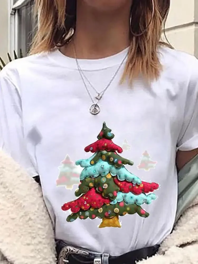 Tree Lovely Watercolor 90s New Year Female Clothes Fashion Christmas Tee T Shirt Clothing Women Top Printed Graphic T-shirts