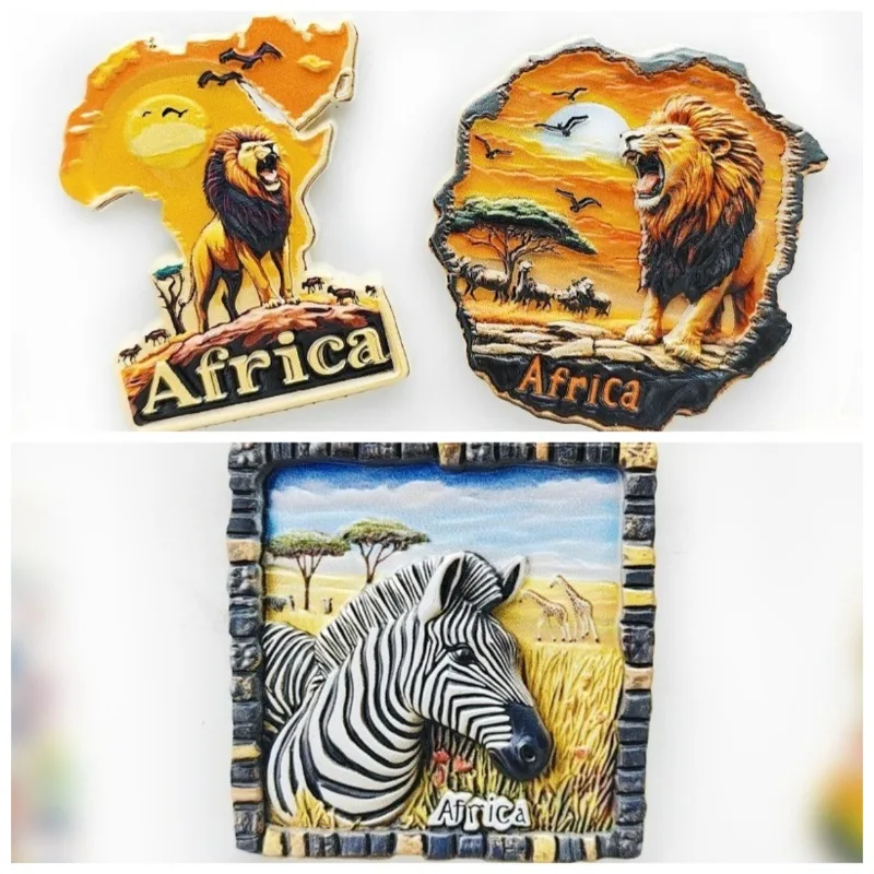 African Savannah Refrigerator Sticker Male Lion Zebra High Beauty 3D Magnetic Sticker Travel Souvenir Gift Home Decoration