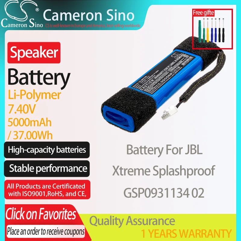 CameronSino Battery for JBL Xtreme Splashproof fits JBL GSP0931134 02 Speaker Battery 5000mAh/37.00Wh 7.40V Li-Polymer Blue