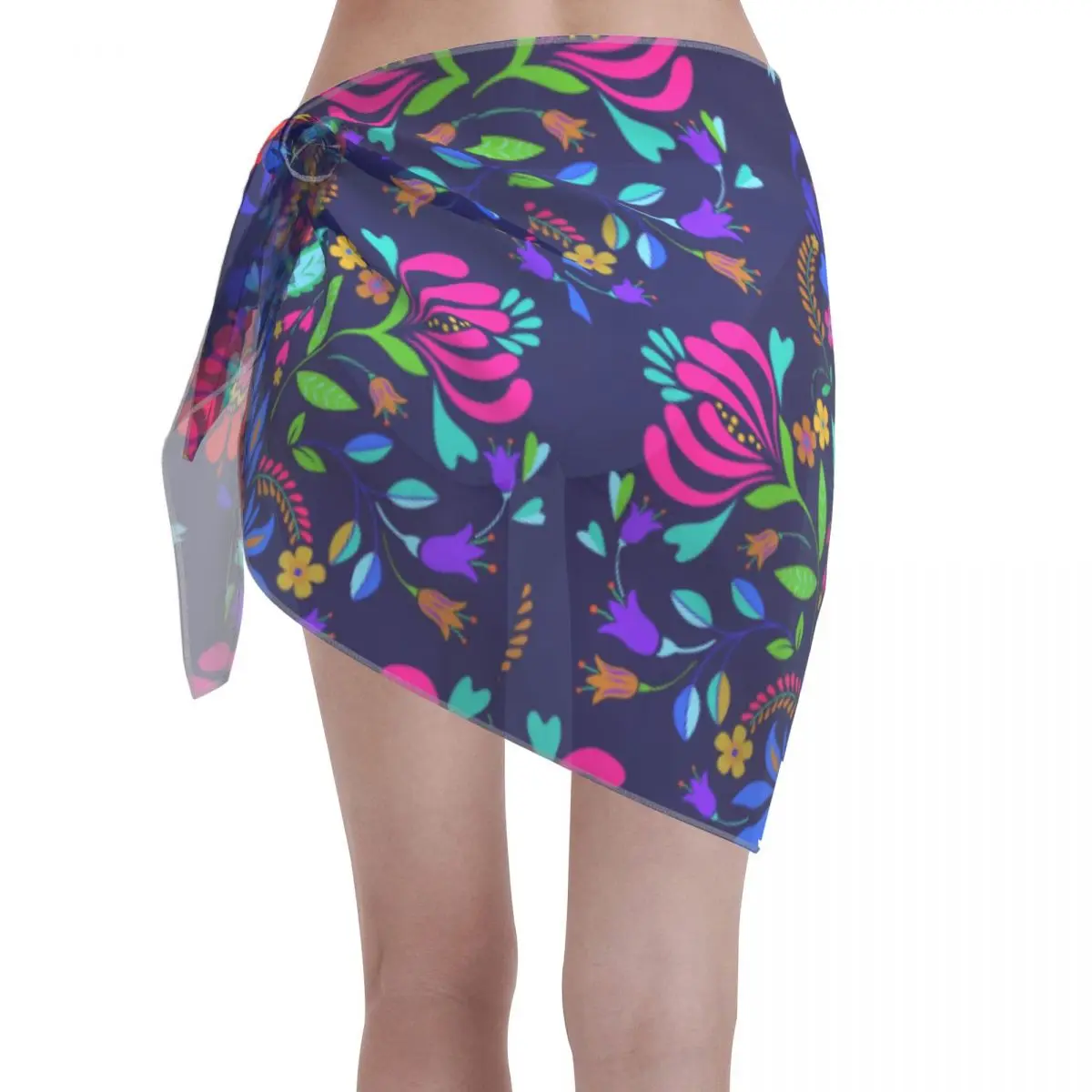 Custom Folk เม็กซิกัน Beach บิกินี่ห่อดูผ่านบิกินี่ชุดชายหาดกระโปรงสั้นผ้าพันคอชีฟองสําหรับผู้หญิง