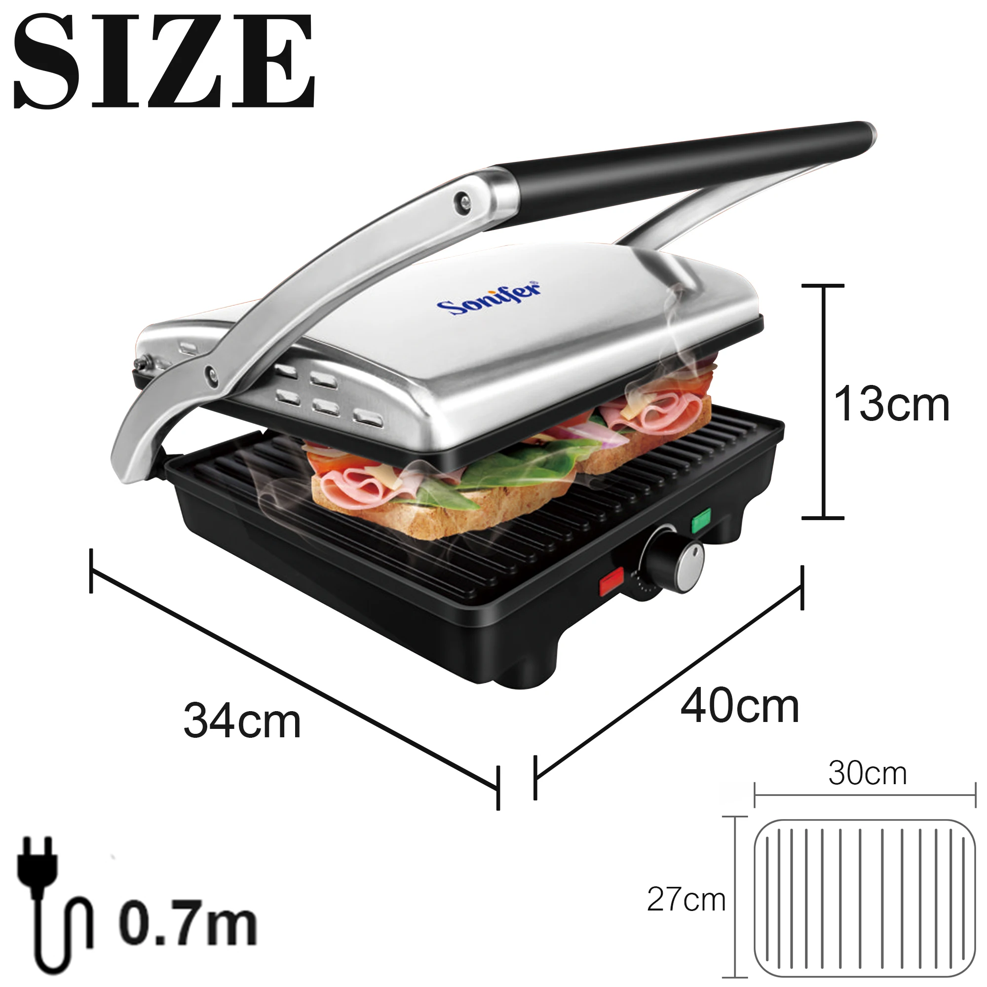 BBQ Electric Contact Grill Griddle And Panini Press Kitchen Barbecue Griddle Smokeless Baking Opens 180 Degree Barbecue Sonifer