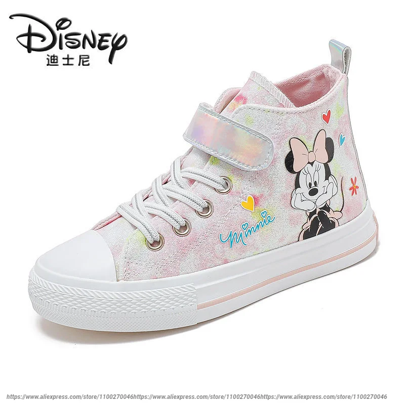 Disney Minnie Casual Canvas Shoes Cartoon Children's High-top Shoes Soft Bottom all-match Canvas White Shoes Size 24-37