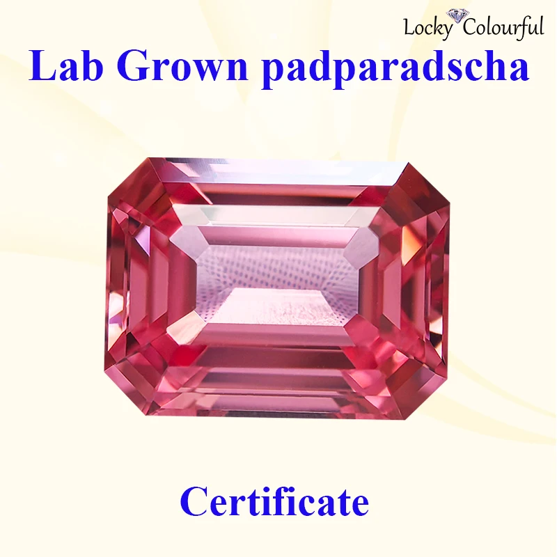 

Lab Grown Padparadscha Fire Lotus Color Emerald Cut Charms Selectable AGL Certificate beads for DIY Jewelry Making ring Material