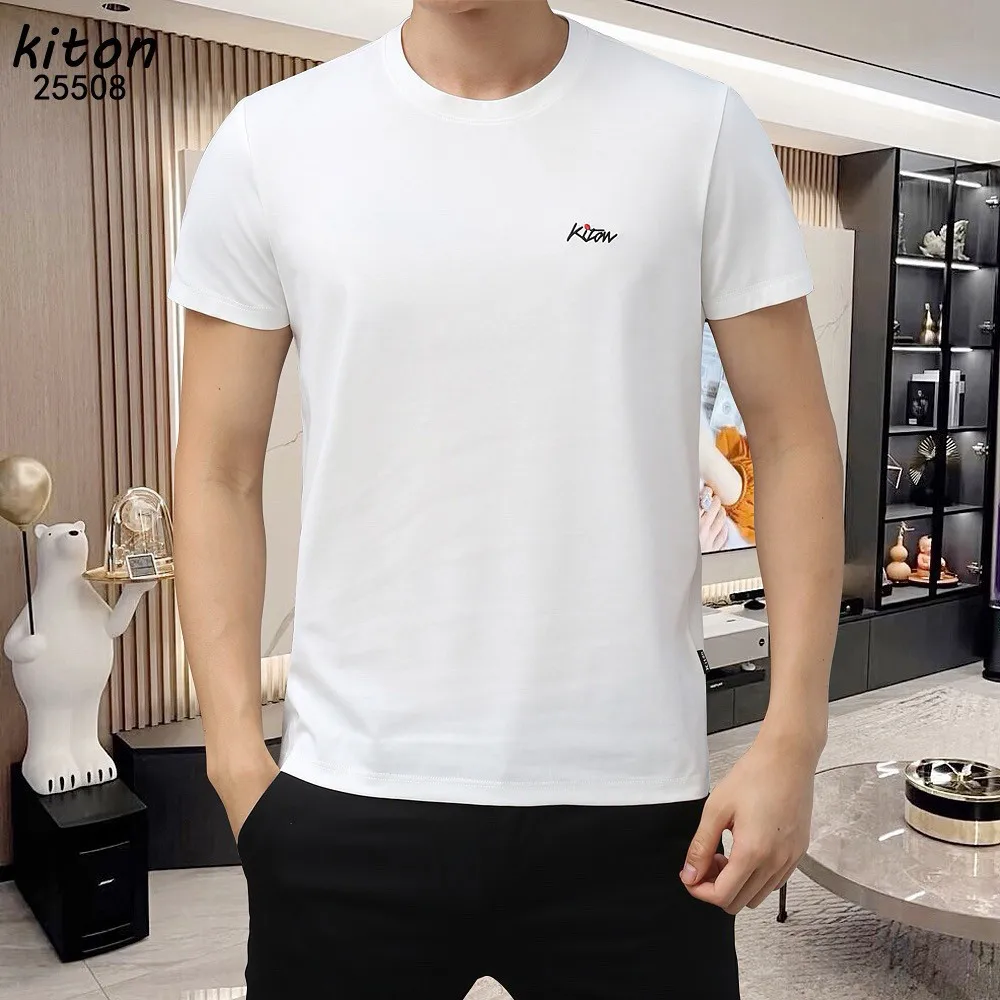 Italian kiton new men's crew neck embroidered short-sleeved T-shirt