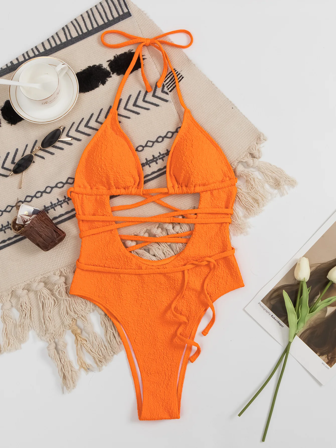 

sexy orange bandage bikinis one piece hollow out swimsuit thong swimsuit Swimwear Biquini conjunto de bikini tankini beachwear