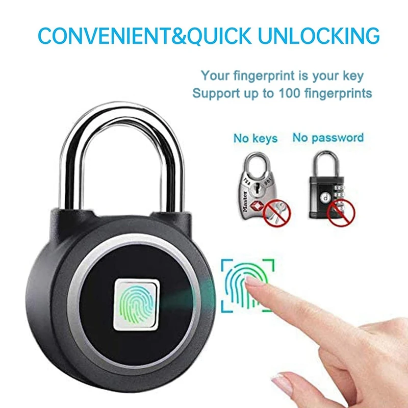 Fingerprint Padlock, Bluetooth Lock, Mobile APP, Smart Padlock With Keyless Biometric, Water Resistant(Black)