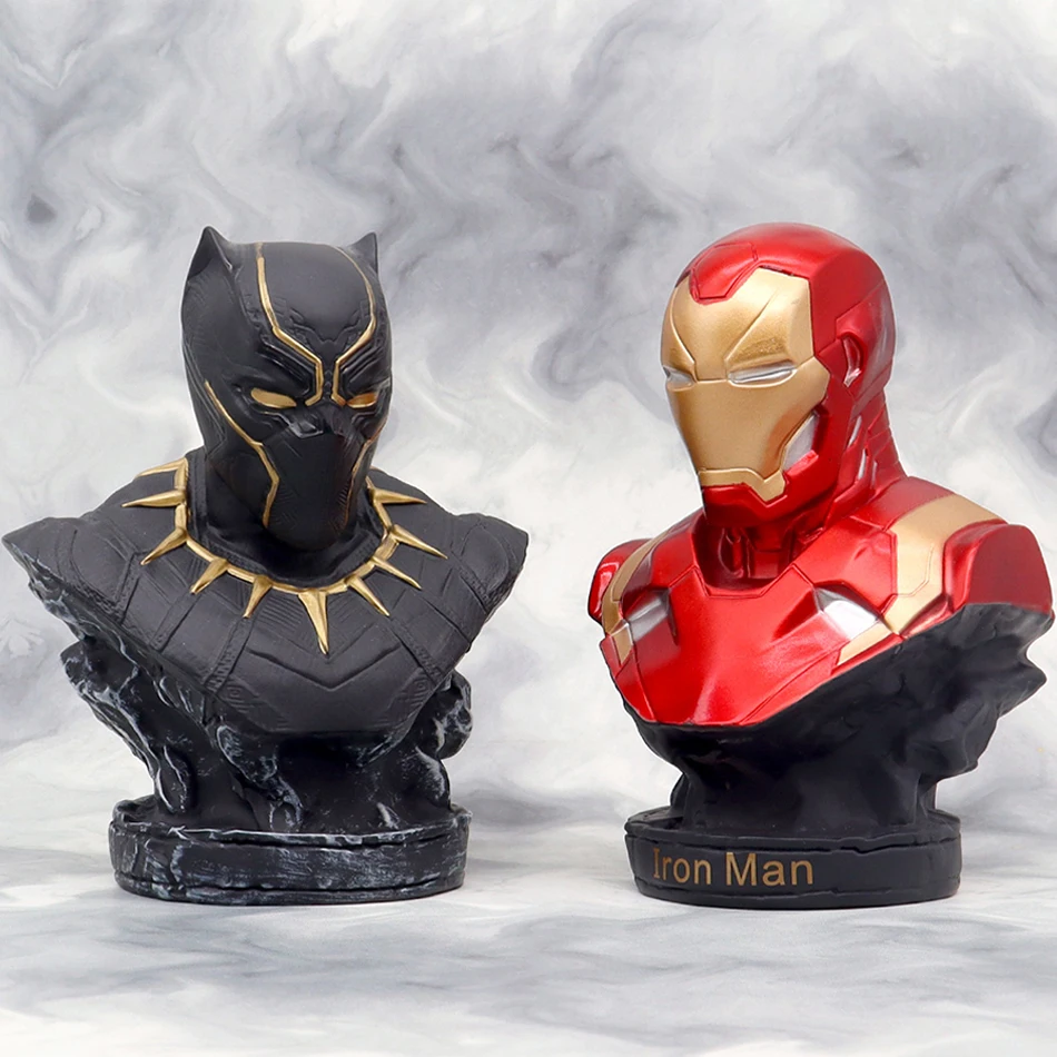 

HOT 16CM Anime Iron Man Panther Bust Figure Statue marvel Avengers Large Figure PVC model toy children birthday Christmas Gift