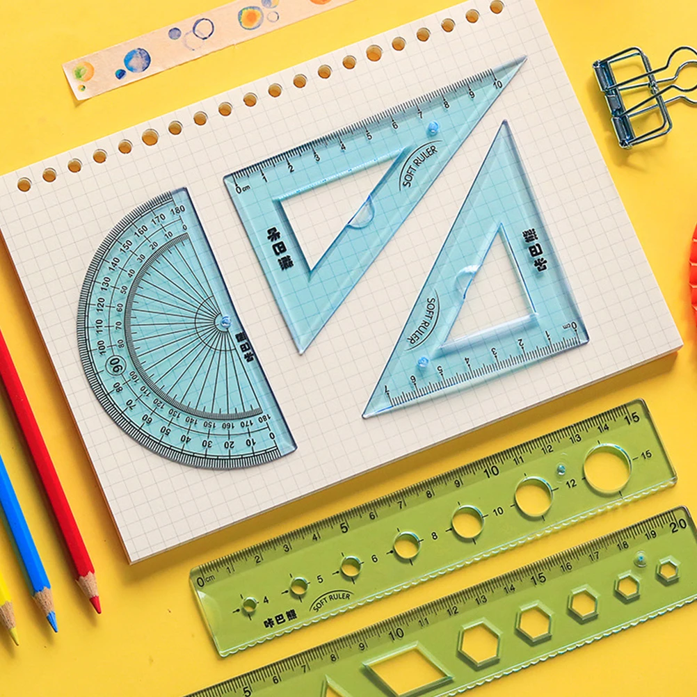 

Practical Rulers Set Clear Toughness Bendable Safe Kid Student Girl Boy School Stationery Plastic Wearproof Colorful Drawing