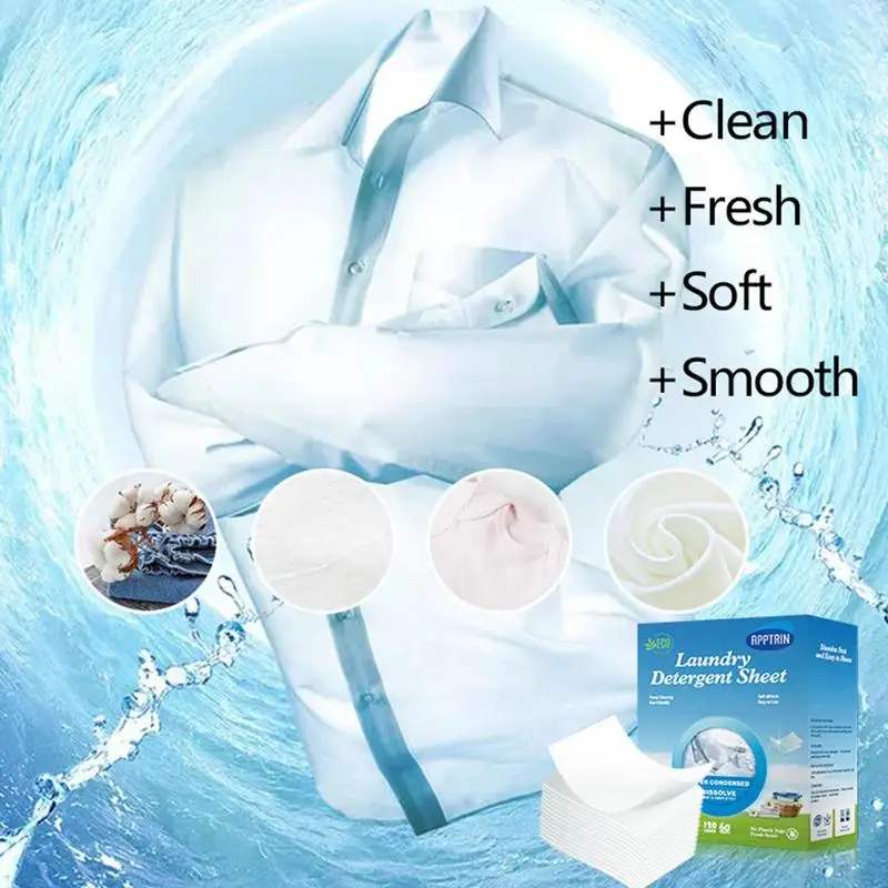 60 Pcs/lot Eco Friendly Laundry Detergent Soap Sheet Plastic Free Concentrated Washing Strong Laundry Gadget For Washing Machine