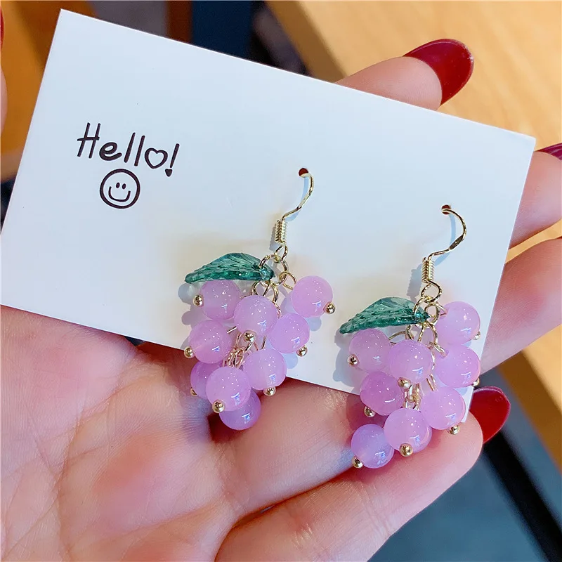 قبلة مجوهرات حلوة المرأة الكورية موضة الفواكه أقراط الفتيات الأخضر الأرجواني العنب مطرز انخفاض القرط INS اكسسوارات هدية حفلة #5