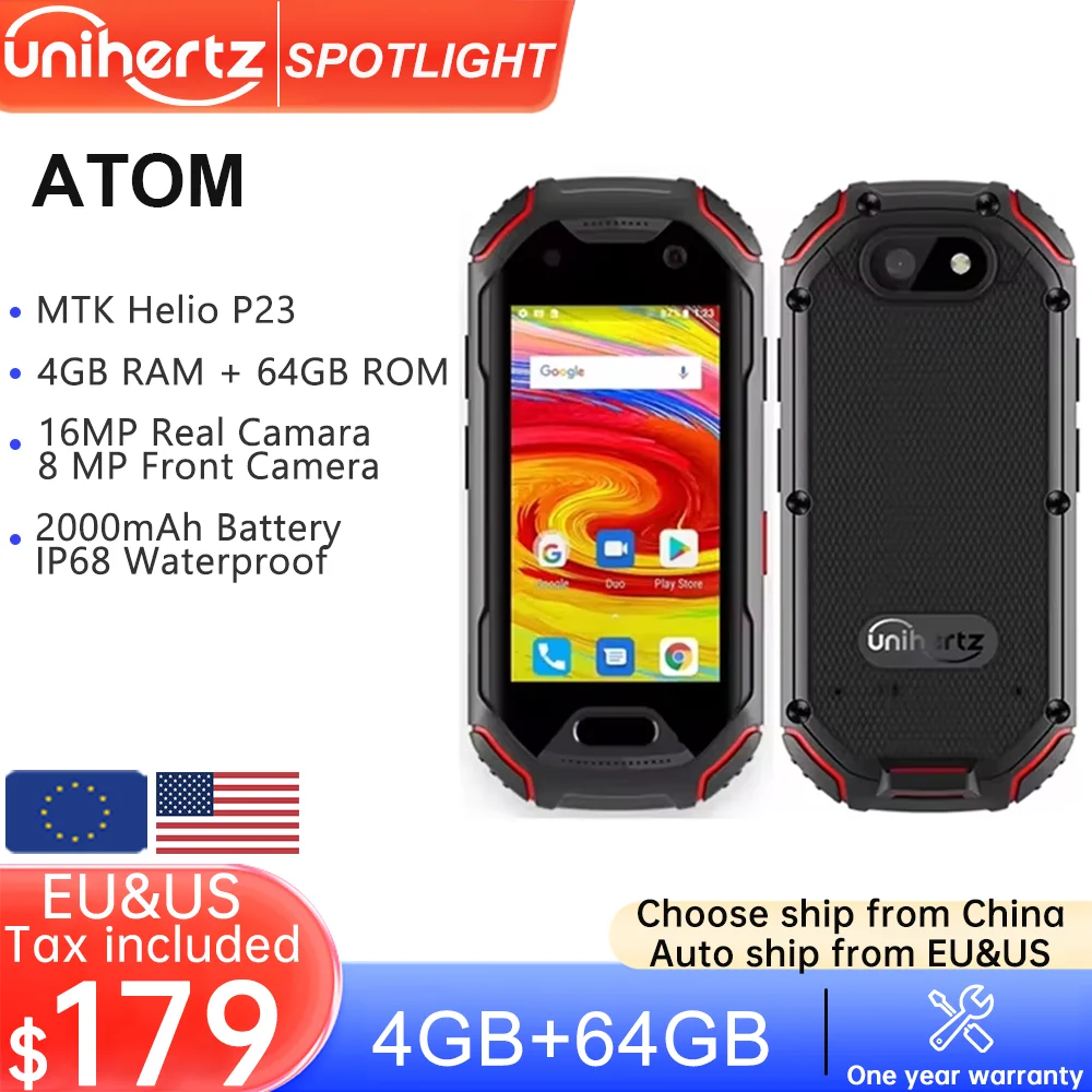

Unihertz ATOM Mini Rugged Smartphone 4GB 64GB Android 9 Octa Core 2.45 inch Unlocked Cellphone 2000mAh NFC