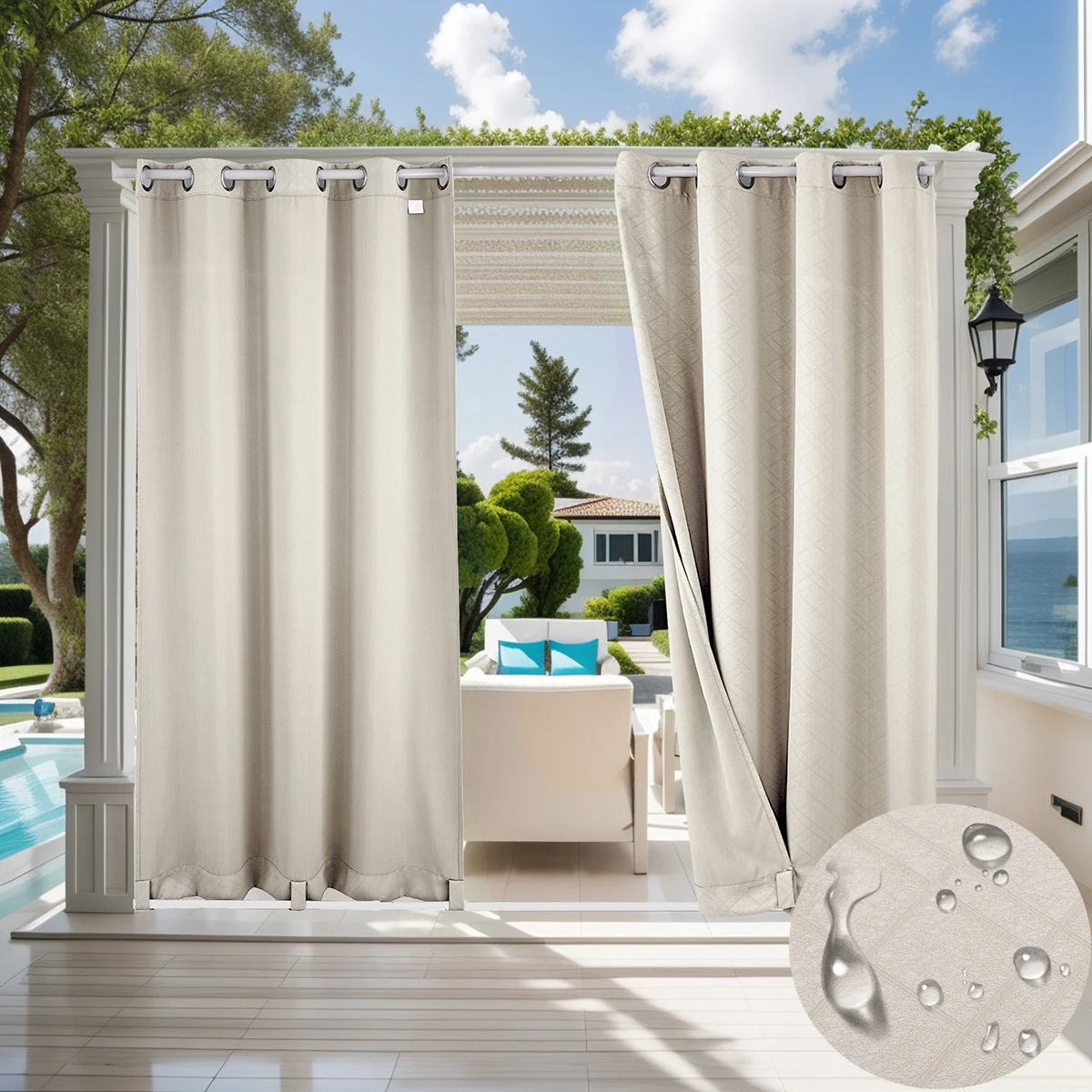 

Upgrade Blackout Curtains Outdoor Super Soft Thermal Insulation Curtains 3d Embossed 100% Waterproof Patios Curtains