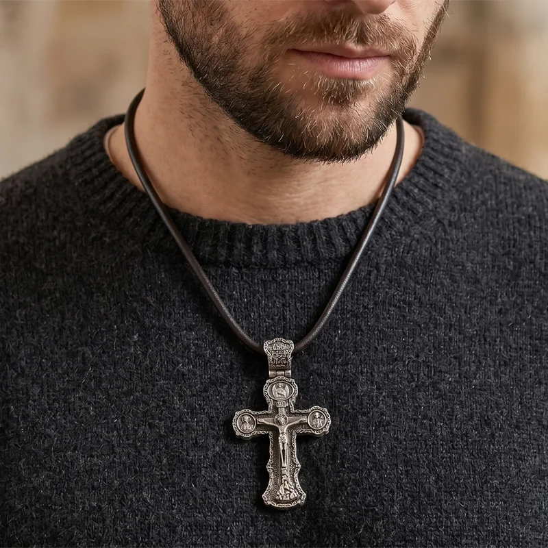 Buy 4 Get 1 Free 56x30mm 13.71g Cross Orthodox christian silver gold Saints prayer cyrillic