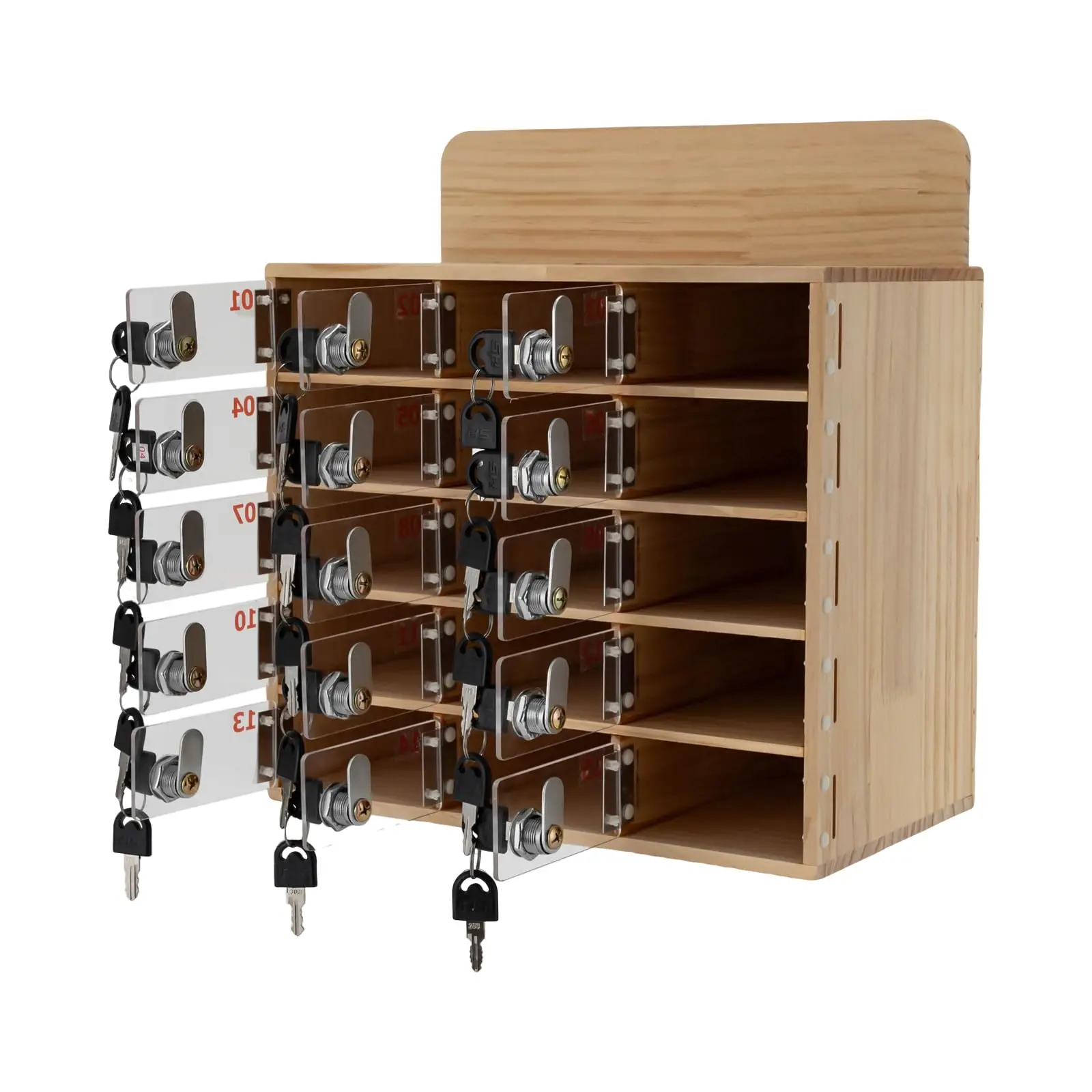 صندوق خزانة للهاتف الخلوي مكون من 15 فتحة، وخزانة تخزين للهاتف الخلوي من الخشب والأكريليك مع أقفال ومفاتيح قفل للهاتف الخلوي المثبت على الحائط