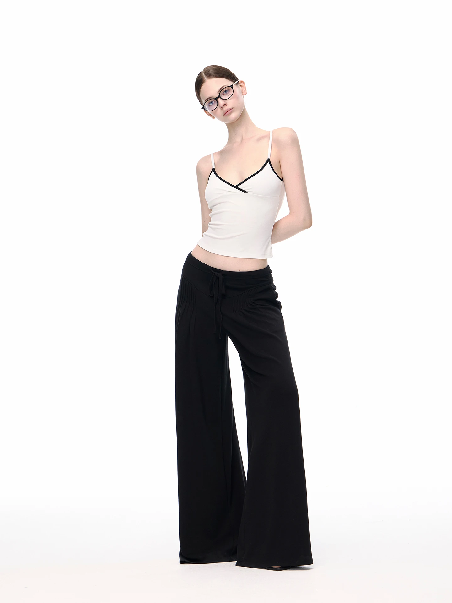 JLAUNT Black Wide Leg Pants Women's Loose Slimming Versatile Drapey Straight Casual Floor-Length Trousers