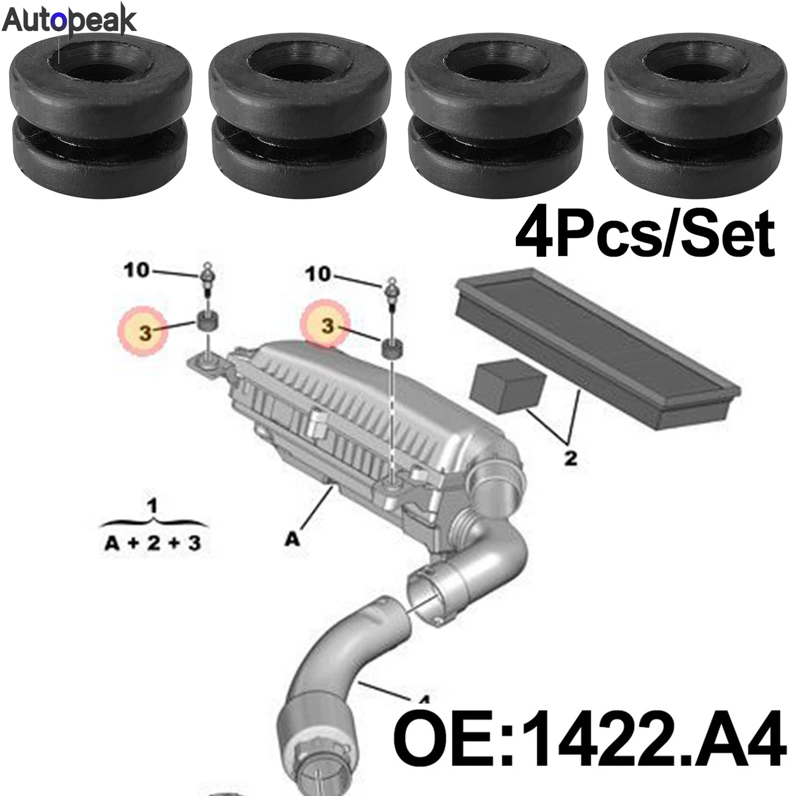 4X สําหรับ PEUGEOT 208 308 SW 2008 3008 5008 Expert Partner Traveler Air กล่องกรองติดตั้งยาง Grommet บัฟเฟอร์ 1422A4