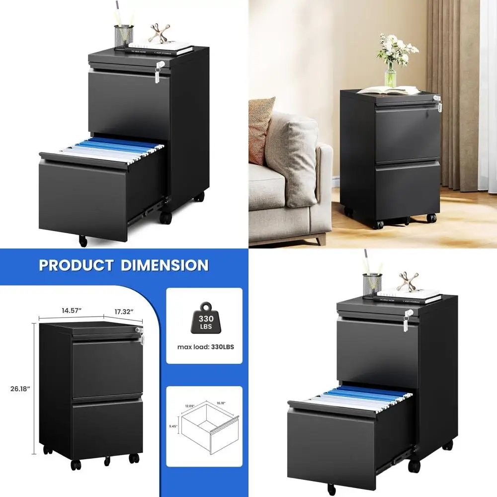 

Mobile Home Office File Cabinet with 2 Drawers on Casters, Suitable for Legal/Letter/A4 Files (Black), Unassembled