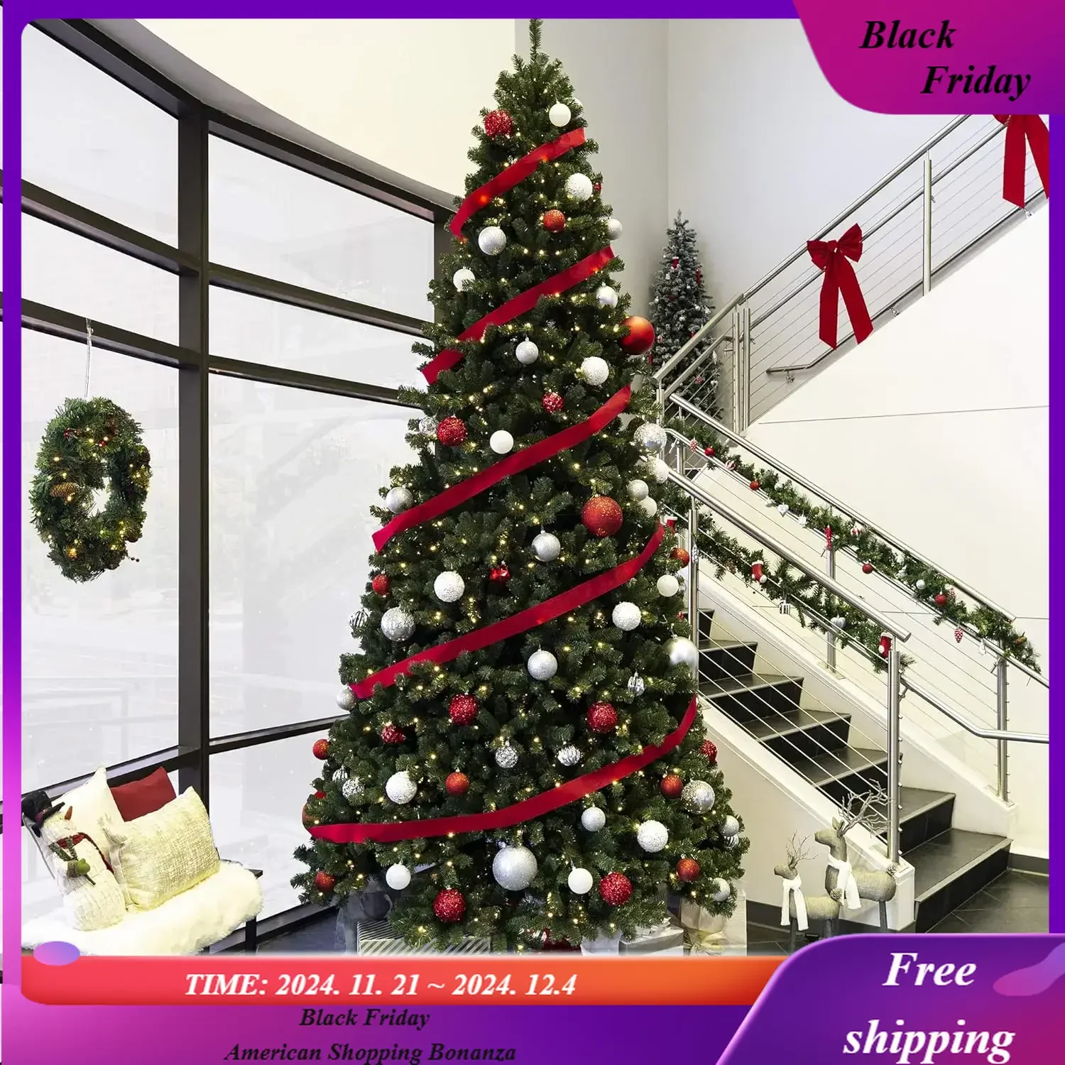 Pre-Lit Instant Setup No Fluff Hinged Artificial Spruce Christmas Tree w/ 1,250 LED Lights, 4,693 Memory Steel Tips