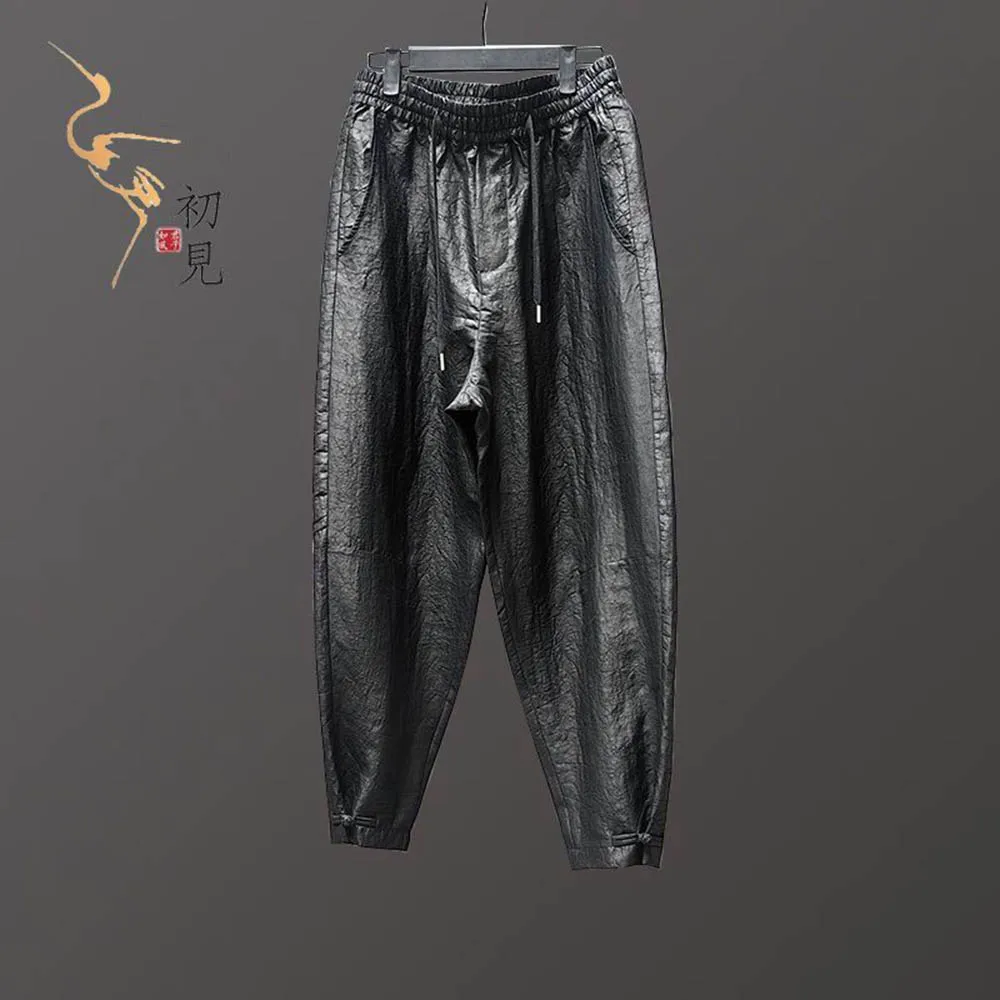 

Мужские осенние шаровары из ацетатного волокна, эластичные повседневные брюки, повседневные универсальные однотонные уличные брюки, мужская одежда, новинка 2023 года