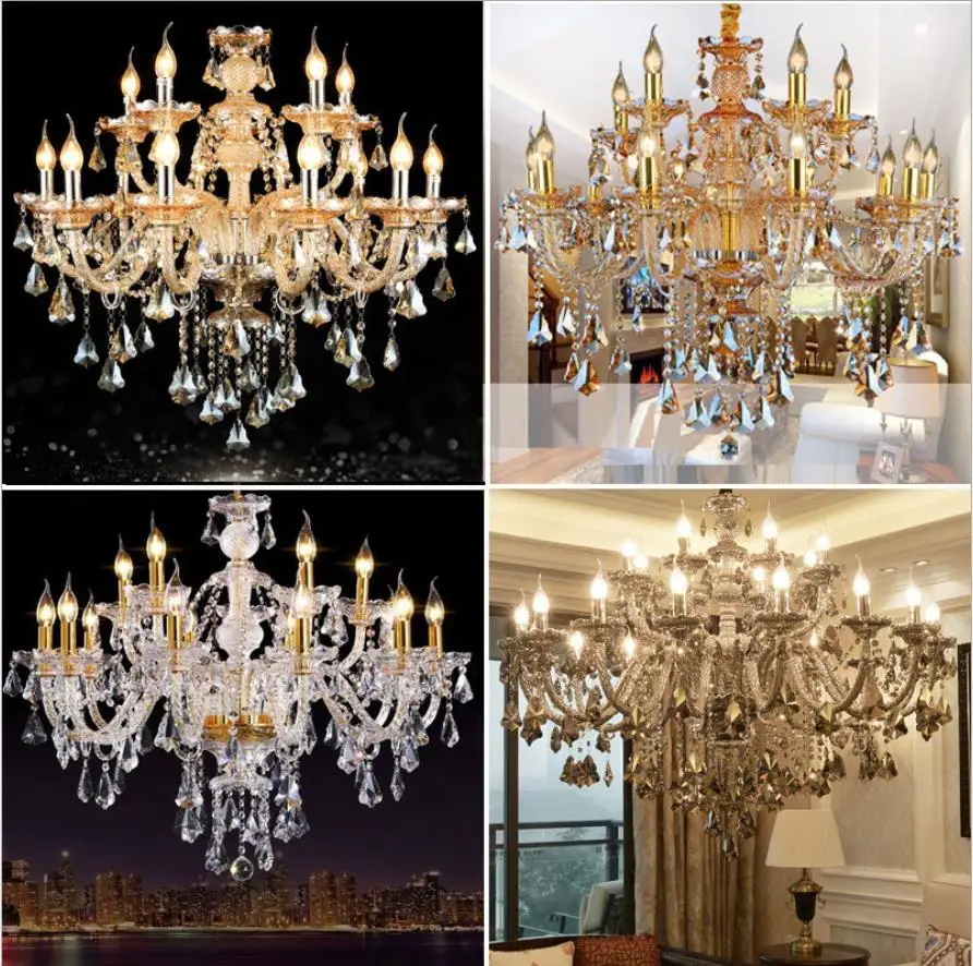 European Living Room Crystal Chandelier Restaurant Bedroom Lamp Simple Modern Home Lamp Villa Duplex Building Candle Lamp