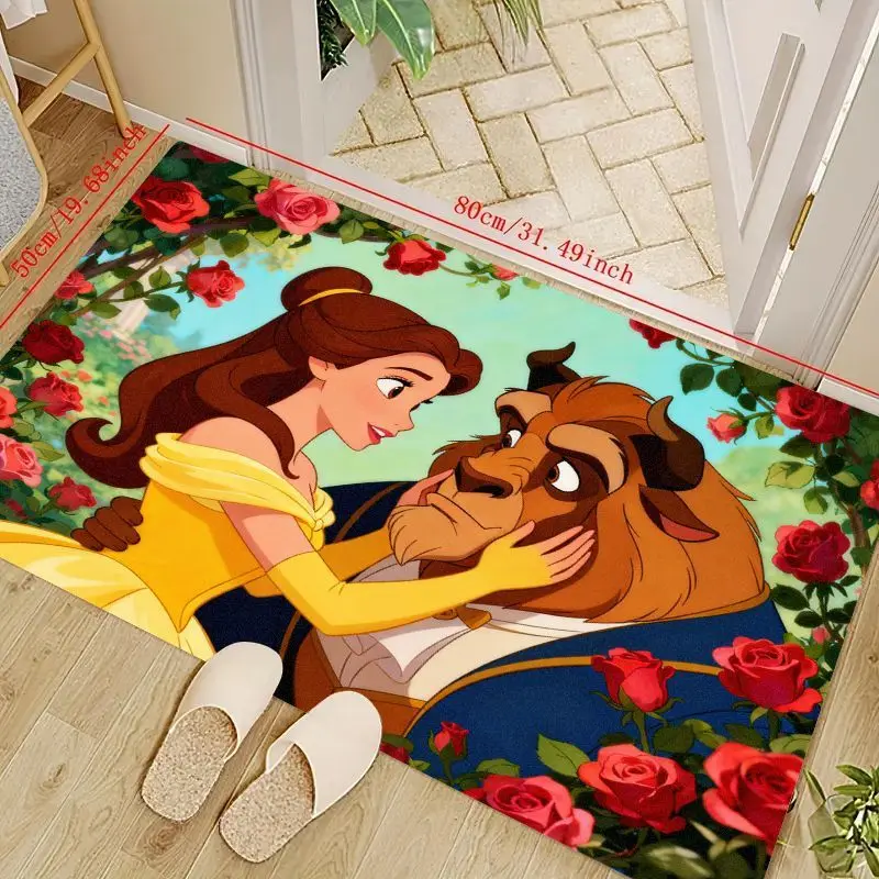 

1PC Disney Beauty and the Beast Belle & Beast Love Story Floor Mat, 80x50cm/31.49x19.68inch Non-Slip Princess Area Rug, Soft Red