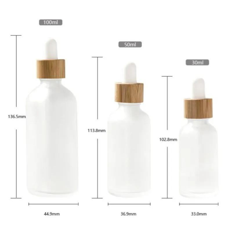 5ML-100ML Wood Frosted Glass Dropper Bottle Essential Oil for Cosmetic Skin Care Pipette Container Bottles with Bamboo Lid