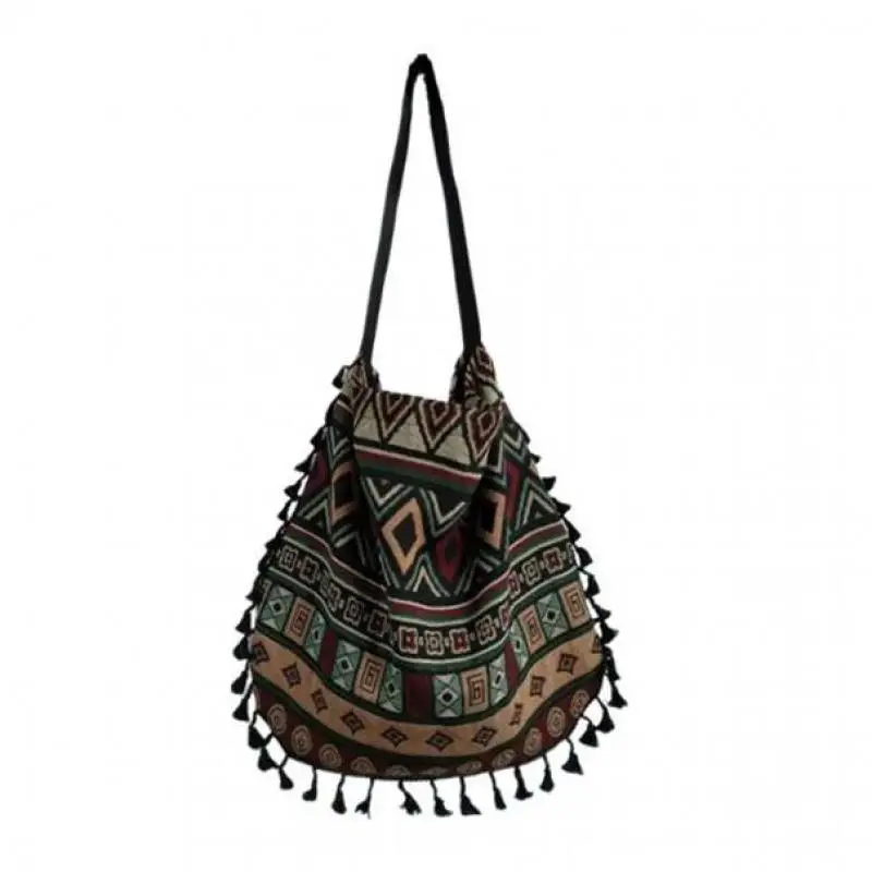 

New Fashionable Retro Large Capacity Diamond Grid Organic Cotton Women's Bag Travel Ethnic Style Seaside Vacation Shoulder Bag