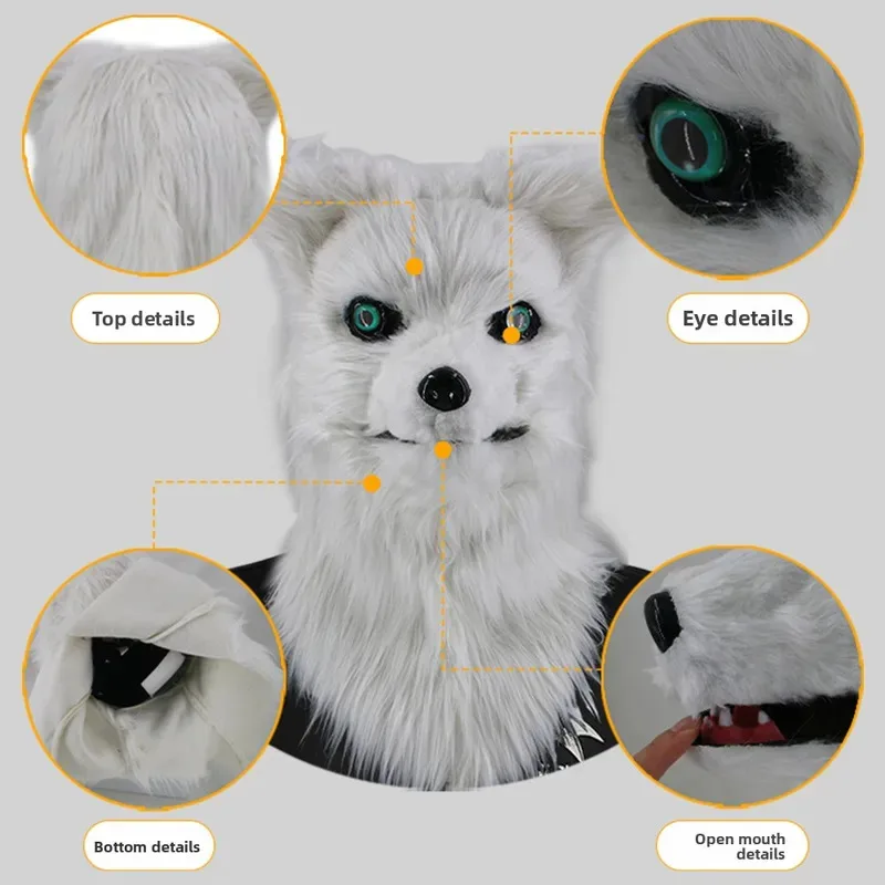 Plush Fox With Movable Mouth Full Head Dog Wolf Masks Realistic Animal Mask Halloween Party Cosplay Costume Props om[8
