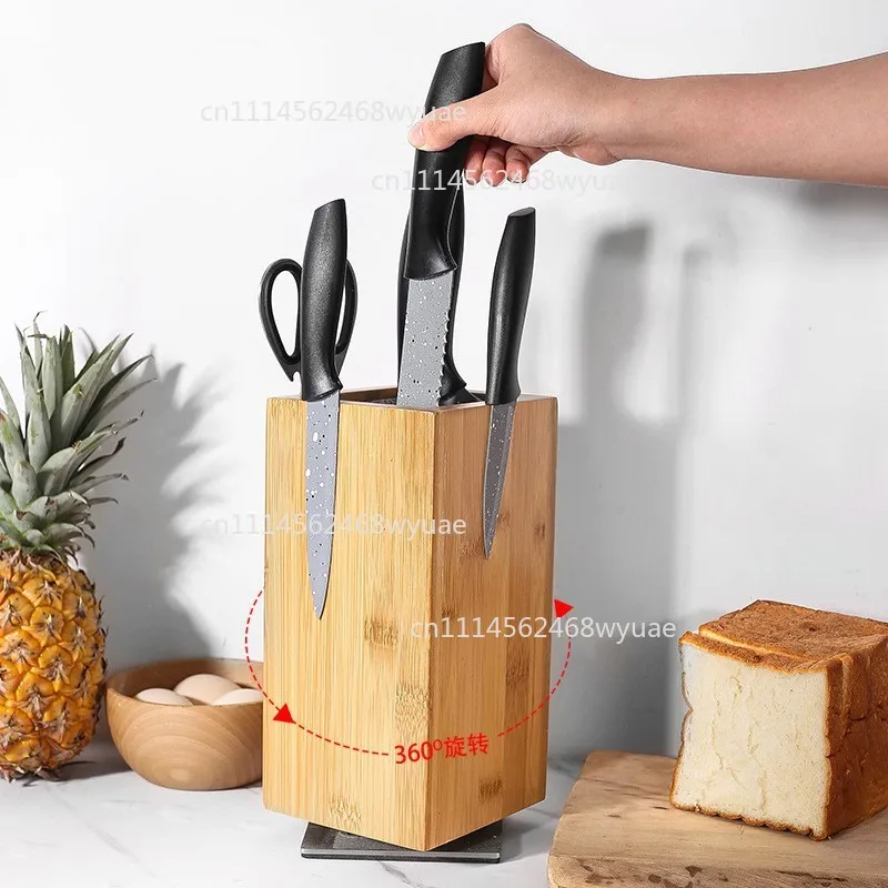 New 360° Rotating Wooden Magnetic  Holder Free Insertion PP Wire Knife Seat Magnetic Kitchen Knife Rack
