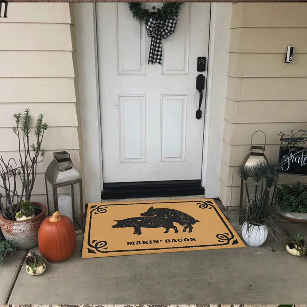 Makin bacon Door Mat,Non-Slip Rubber Floor Mat, Housewarming Welcome Mat for Outdoor Entryway, Kitchen Bath Rug 30x18in