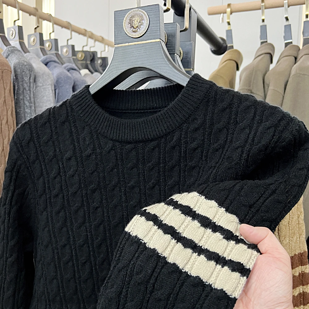 2025 Autumn and Winter New Knitted Sweater Twisted Pattern Men's Fashion Color Blocking Fried Dough Twists Sweater Versatile