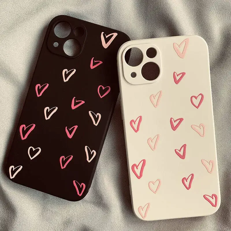

Cute Love Heart Phone Case For iPhone 16 15 14 13 12 11 Pro Max Mini X XS 7 8 Plus 16E SE4 Shockproof Silicone Soft Cover Kawaii