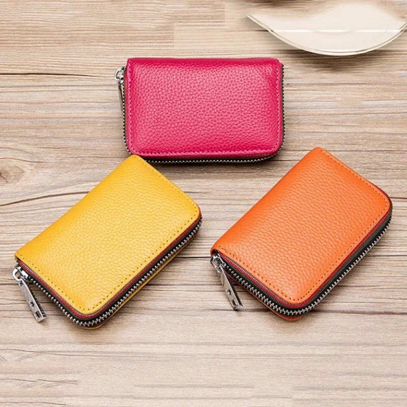 Practical New Card Bag Organ RFID Women's Head Layer Cowhide Men's Cards Case Zipper Wallet Holders Package Purse Dropshipping